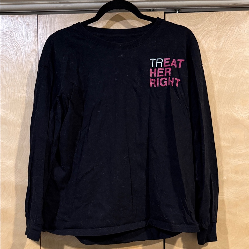 Black Long Sleeve Shirt with Pink Text
